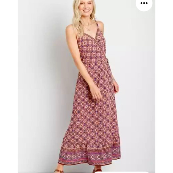 Maurices Dress Womens S Pink Maxi wrap sleeveless boho resortwear cruise - Picture 1 of 9